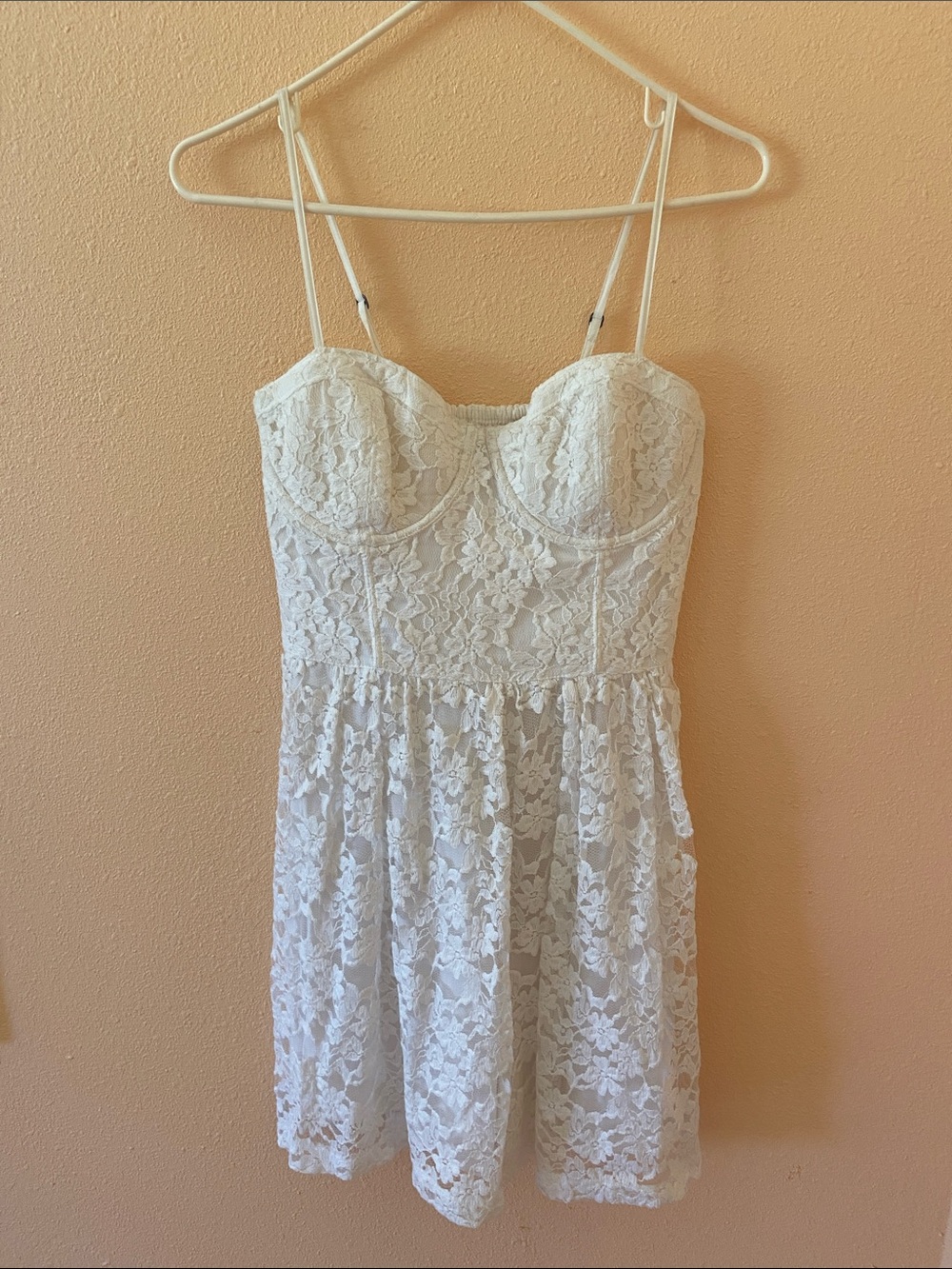 Women’s Abercrombie & Fitch White Lace Bustier Mini Dress, Size Large